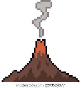 pixel art of volcano mountain smoke