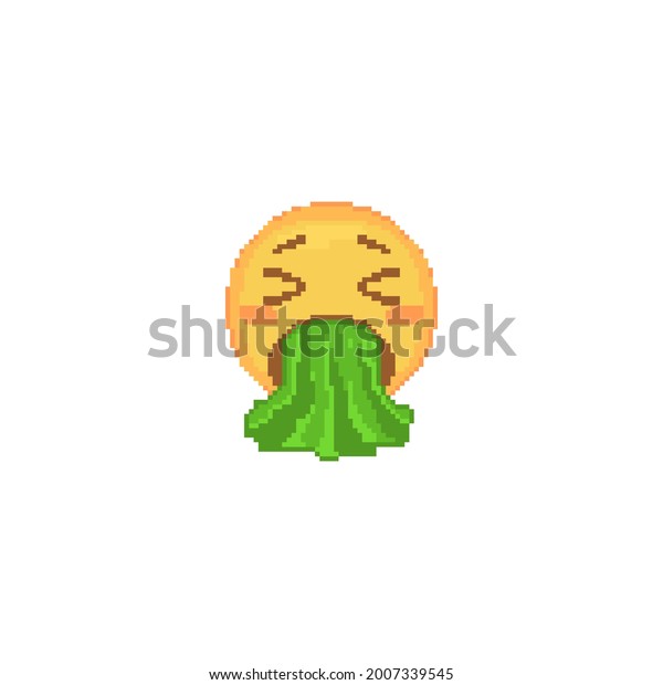Pixel art Vomiting Emoji Face icon. Vector cute pixel throwing up
