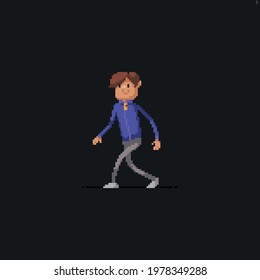 Pixel Art Walking Young Male Or Female Character Casual Dressed