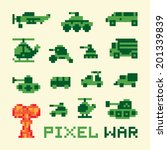 Pixel art war machines isolated vector set