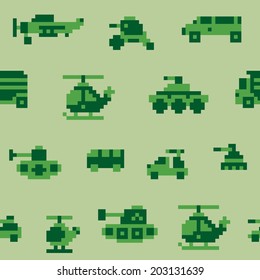 Pixel art war seamless vector pattern