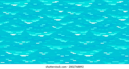 Pixel art water background. Seamless sea texture backdrop. Vector illustration.