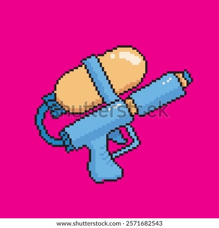 pixel art water gun, vector illustration on isolated background.
