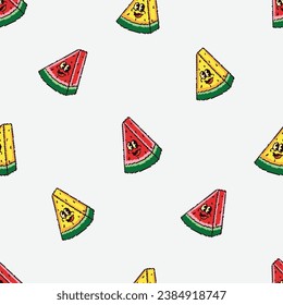 pixel art watermelon cartoon seamless pattern