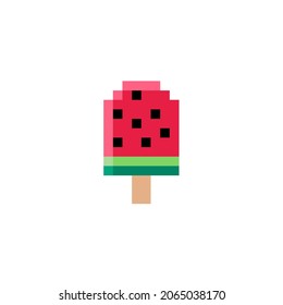 Pixel art watermelon ice cream vector icon. filled flat sign for mobile concept and web design. Fruit ice cream stick glyph icon. Frozen treat symbol, logo illustration. Vector graphics. 8 bit