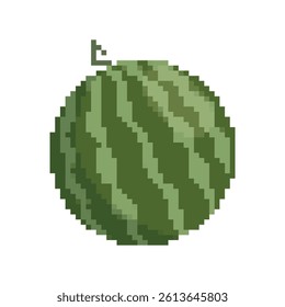 Pixel art, watermelon. Pixelated game design. Retro pixel art. Vector illustration isolated on white background.