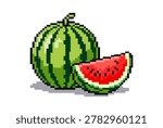 Pixel art watermelon with a slice digital art game isolated on white background computer graphic  sstksummer