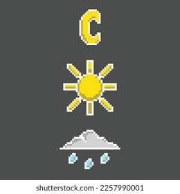 el arte de los píxeles del tiempo incluye luna, sol y lluvia con un contorno blanco bueno para tu proyecto y juego.