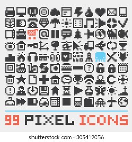 Pixel art web icons vector set