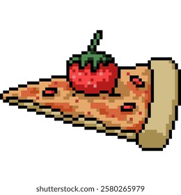 pixel art of weird strawberry pizza isolated background