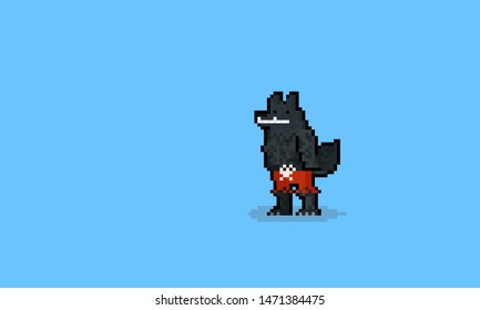 Pixel art werewolf character wearing red pant.halloween.8bit.