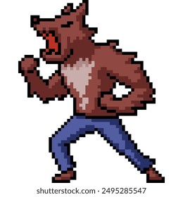 pixel art of werewolf man roar isolated background