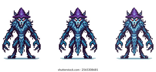 Pixel art werewolf standing confidently with muscular build and fierce expression against a white background