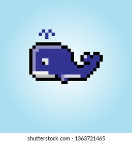 Pixel art whale on a blue background