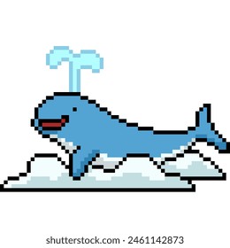 Pixel Art of Whale auf Wolke isolierter Hintergrund