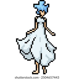 Pixel arte de la mujer de vestido blanco aislado de fondo