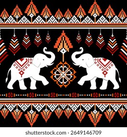 Pixel art of white elephants with traditional Thai motifs. Perfect for textile design, cultural projects, and digital artwork inspired by Thai heritage.
ที่