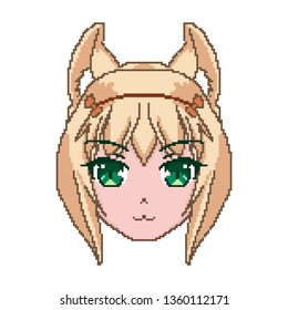 Pixel art, white hair cute girl. Smile for chat. Sticker.