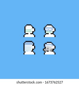 Pixel art white man wearing mask icon set.