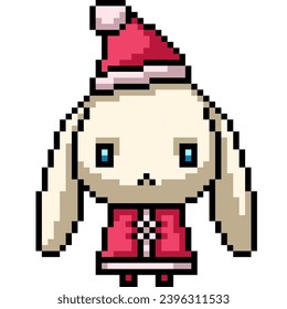 pixel art of white rabbit santa