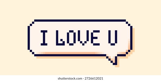 Pixel arte blanco discurso burbuja con las palabras te amo.