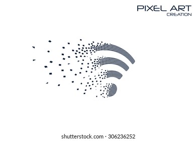 Pixel art wi-fi logo on white background.
