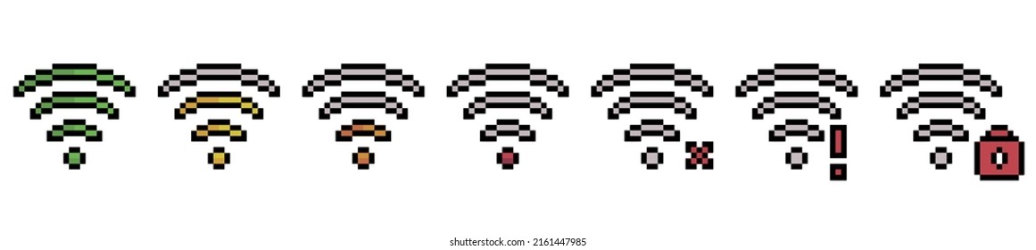 Pixel art wifi signal icon for cellphone interface vector icon for 8bit game on white background
