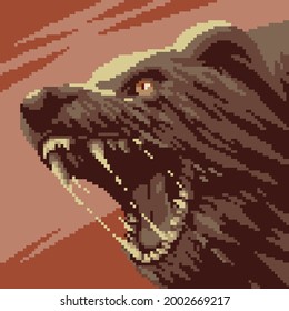 pixel art of wild angry bear