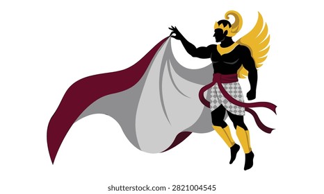 Pixel art winged mythological warrior figure in traditional garb with sweeping cape