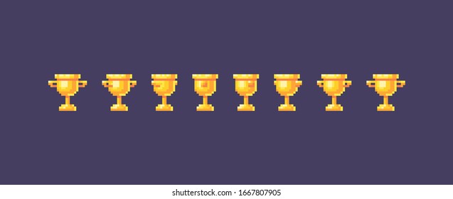 Pixel art winner cups symbol animation. Vector illustration.