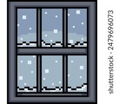 pixel art of winter window view isolated background