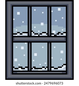 pixel arte de la ventana de invierno ver fondo aislado