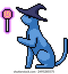 pixel art of wizard cat magic isolated background