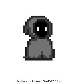 Pixel art of a wizard character in a black robe with a black face