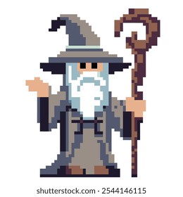 Pixel art wizard with long beard