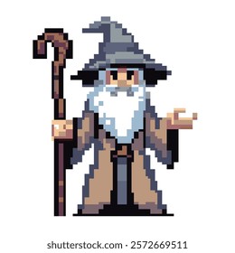 Pixel art wizard with long beard