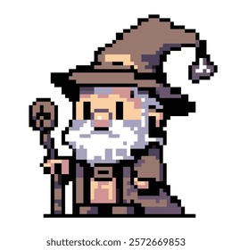 Pixel art wizard with long beard