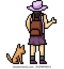 pixel arte da mulher mochila viajar fundo isolado