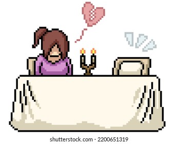 pixel art of woman broken heart