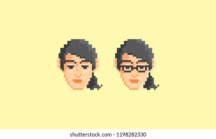 Pixel Art Woman Face Logo Icon Vector