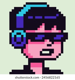 Mujer del arte del pixel, personaje femenino 8-bit, 80-s, avatar, cara de la muchacha, NFT, icono del Vector de dibujos animados, usuario del juego, personas del perfil del Web, personas, retrato de la red social. Token no fungible.