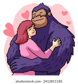 pixel art of woman hug kong