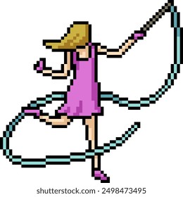 pixel art of woman ribbon dance isolated background