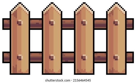 Pixel art wooden fence vector icon for 8bit game on white background
