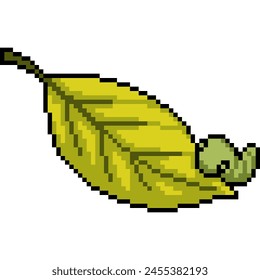 pixel arte de gusano comer hoja aislado fondo