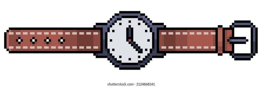 Pixel Art Wristwatch Watch Vector Icon For 8bit Game On White Background

