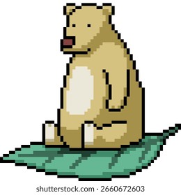 pixel art of yellow bear sit on leaf isolated background