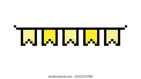 Pixel art yellow brazilian festa junina decoration flags and banners vector icon for 8bit game on white background