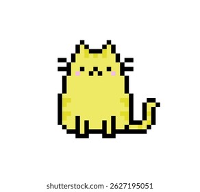 Pixel art yellow cute cat sitting pose. pixel art cat, pet, animal.