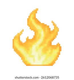 Pixel art yellow fire flame. Perfect for 2D games, fire magic, explosions, or battle effects. Retro 8-bit style with transparent background for seamless integration in game assets.